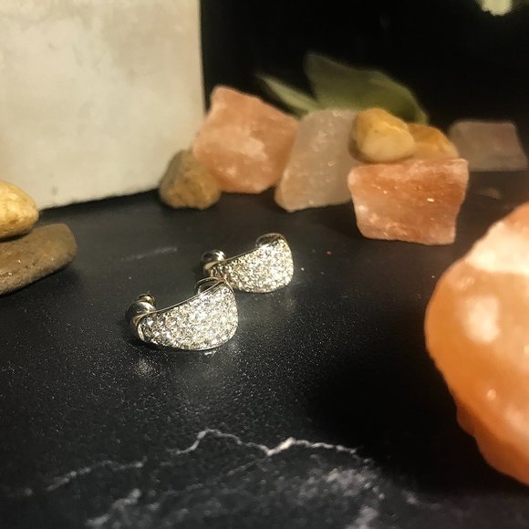 Jewelry - Sterling Silver Crystal Shimmer Semihoop Earrings